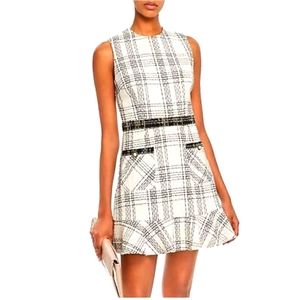 NWT-Bloomingdales AQUA White and Black Plaid Tweed Sleeveless Dress - L